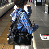 [Kyoto Look🌳✨/Airport Bag] Fancy Fake Leather Belt Square Shoulder Bag tote Bag Travel Auxiliary Bag 4 colors [Black only]