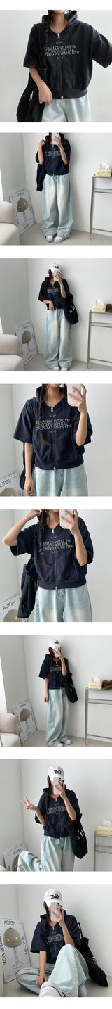 Linmer two-way short-sleeved hooded zip-up