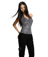 METALIC HALTER RING TOP CHARCOAL