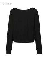 ステラリボンホットフィックスクロップオフショルダースウェットシャツ 3 Colors