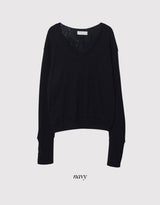 Cuff Button Deep V-neck Knit (2color)