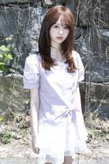 ストライプパフブラウスラベンダー