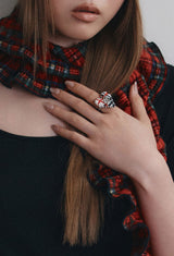 BEADED TARTAN CHECK HEART RING (WHITE)