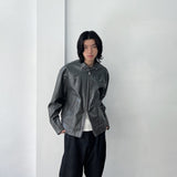 Panelled Stand-Collar Leather Jacket