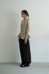 Gingham halter blouse_khaki