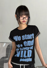 Color Contrast Dart Print Semi-Cropped T-Shirt 5color