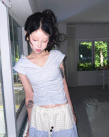 (2color) Bead Ball Shirring Cap Sleeve Tee