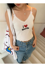 I Love Girl　vネックスリーブレスクロップトップ