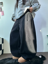 フリース🩷サイドピンタックロングワイドオーバーパンツ 💙🤎🩷🩶🖤5COLOR