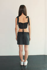 RIBBON PIN STRIPE CORSET TOP / BLACK