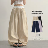Lavender💜 Waist color-contrast nylon slacks wide pants (4 colors) #CrinklePants