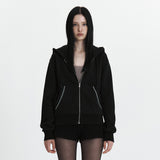 C VELVET LOGO FLEECE ZIP-UP HOODIE_BLACK