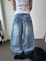 Truegen Button Waistband Side Pintuck Balloon Denim Pants 4color