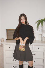 Chic black unbalanced off-shoulder knitwear