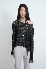 Wave Lace Pattern Knit (Black)