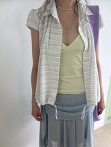 Vintage String Pintuck Shirts - Cotton Candy(Stripe)