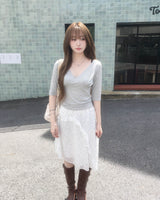 Dot frill midi skirt
