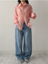 [Unisex] Fomi Linen Check Over Fit Shirt