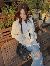 Tassel tweed loose fit no-collar jacket