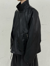RELABEL Spatial Relations (Vietnam) Deconstructed, segmented, concealed multi-layering Multi-pocket silhouette leather jacket