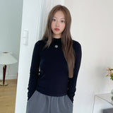 LOGO STITCH WOOL MOCK NECK WARMER TEE