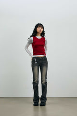 COMET LAYERED SLEEVE TOP / RED