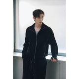 ベルベットコーデュロイカーブクロップジップアップ(Black)