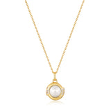 Round Pearl 925 Silver + 14k gold plating Necklace N054-04G