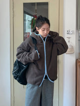 [unisex] ケニエフードカラーマッチングフリースジップアップジャンパー