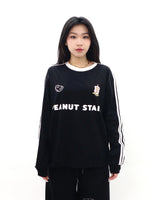 PEANUT STAIN - 4ストライプス アーム ブラック ボクシー ロングスリーブ Tシャツ