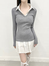1114. Liz shirts layered pleats mini ops (2color)