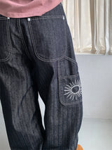 HERRINGBONE NONFADE BALLOON JEANS