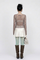 COWL-NECK LACE TOP (MOCHA)
