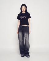 25FW WOMAN プリンセスフォントクロップ半袖Tシャツ ブラック