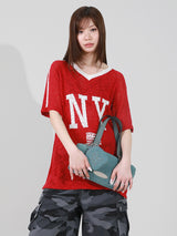 NYフラッグVネックニット (RED)