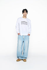 25SS DESTROYED DENIM BANDING PANTS LIGHT BLUE