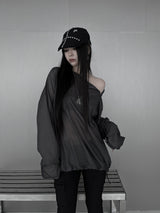 [unisex] シースルーダイアゴナルジッパーT (2color)