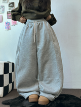 STRING/FLEECE❤SIDE PINTUCK BALLOON LONG PANTS WIDE🤍🩶🖤3COLOR