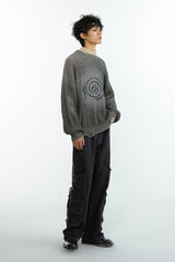 Retro casual swirl print ribbed sweater for winter