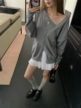 unbalanced top loose-fit cardigan two-piece set