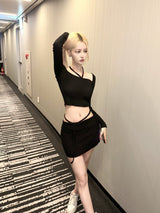 1202. Line ribbon strap knit mini sk (3color)