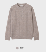 Look & P ヘンリーネックボタンケーブルオーバーフィットニット