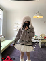 Jacquard Isle Hooded Knitwear Zip-Up Cardigan