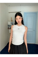 cat lace bow sleeveless tee