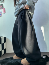 フリース🩷サイドピンタックロングワイドオーバーパンツ 💙🤎🩷🩶🖤5COLOR