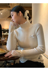 ボーレスハーフタートルネックVネックロングスリーブニットウェア