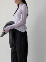 ベルベットシースルーモックネックTシャツ