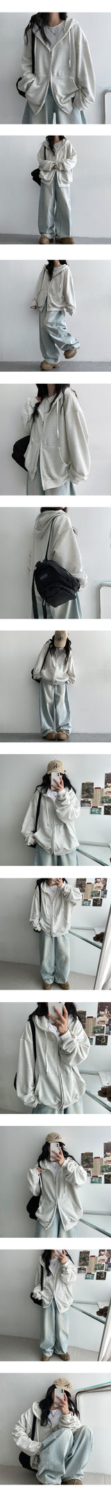 Odo Tantan Zurry Oversized-Fit Plain Hooded Zip-Up (7 colors)