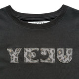 W レオパードアップリケTシャツ (ブラック)