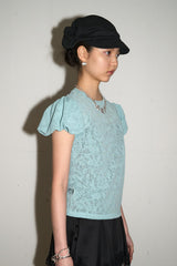 Floral Lace Puff Top (Mint)